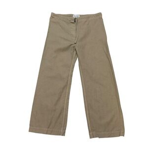 Nili Lotan Womens Tan Cotton Linen Wide Leg Drawstring Pants XS Made in USA